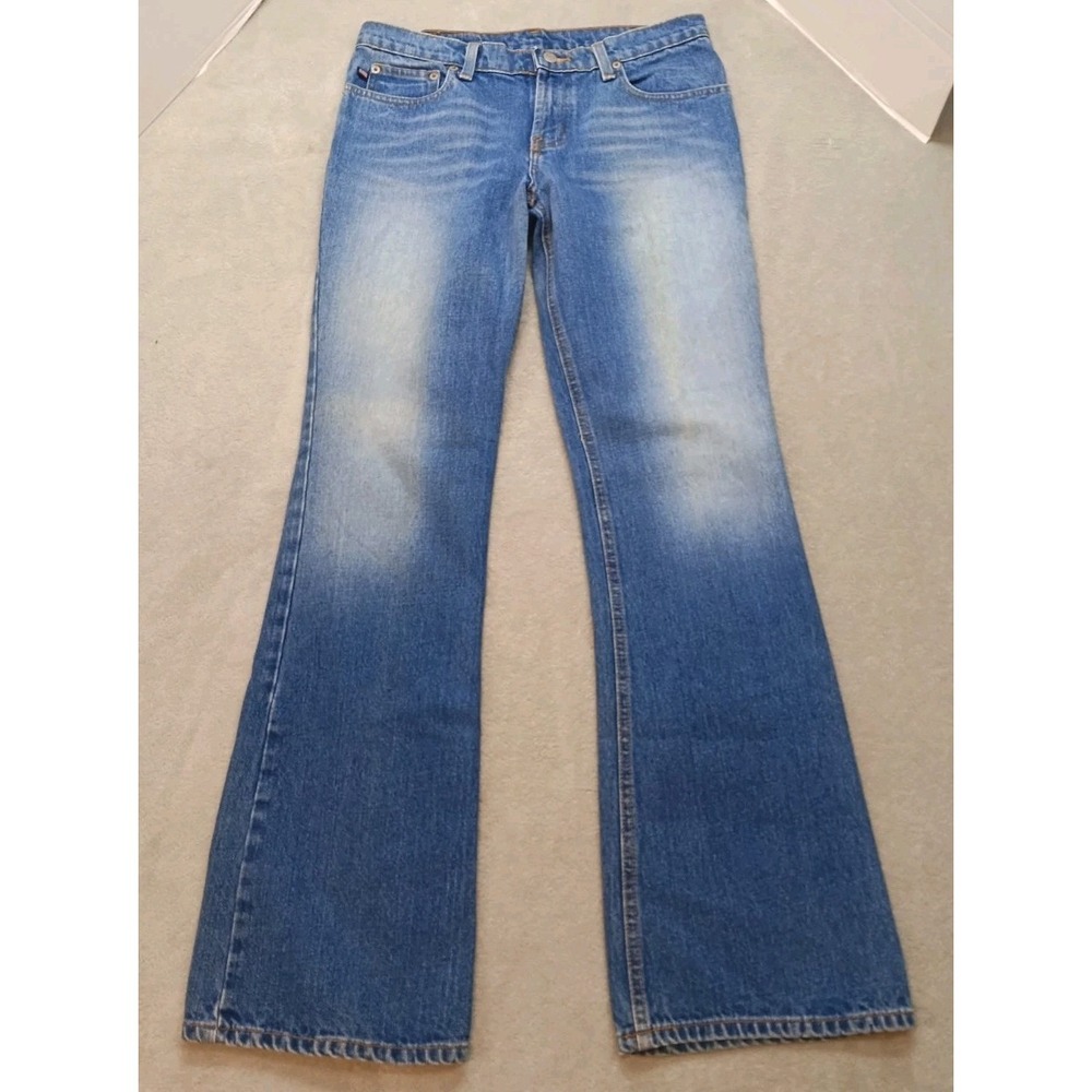 Y2K Ralph Lauren Women's Blue Jeans Size 7/8 RL Flare Jean Distressed Vintage